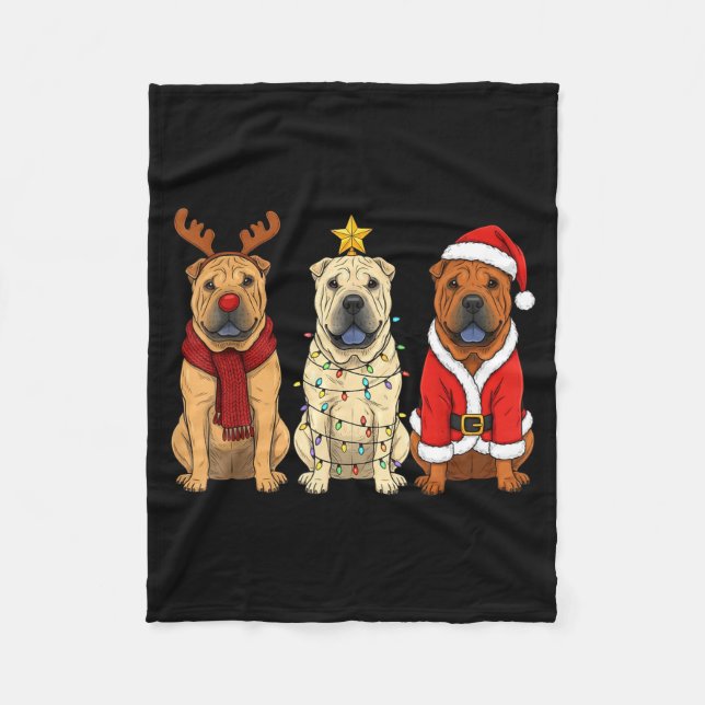 Manta Polar Retro Christmas Shar Pei Santa Reindeer Dog Lover  (Anverso)