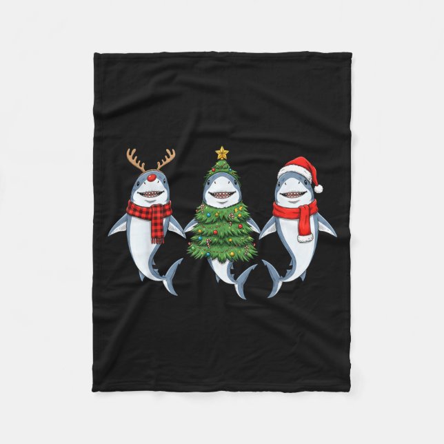 Manta Polar Retro Christmas Shark Santa Reindeer  (Anverso)