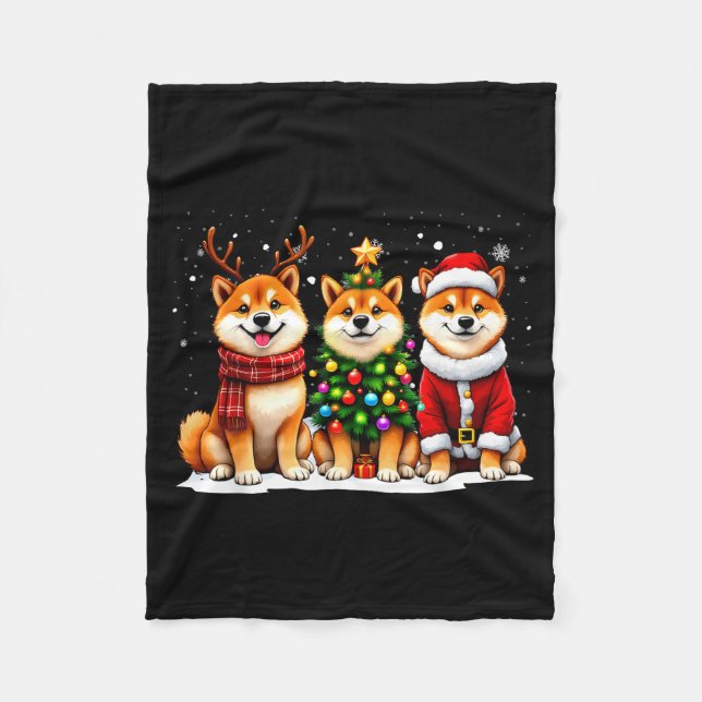 Manta Polar Retro Christmas Shiba Inu Santa Reindeer Dog Lover (Anverso)