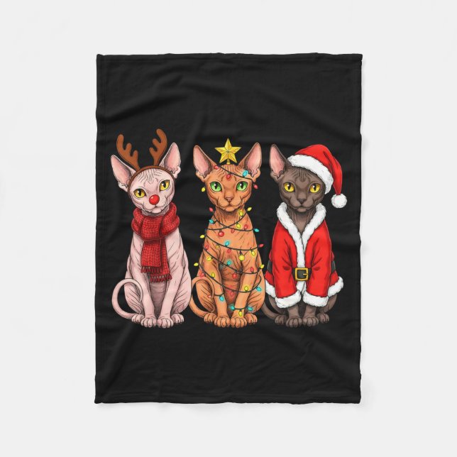 Manta Polar Retro Christmas Sphynx Cat Santa Reindeer  (Anverso)