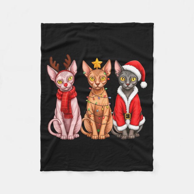 Manta Polar Retro Christmas Sphynx Cat Santa Reindeer  (Anverso)