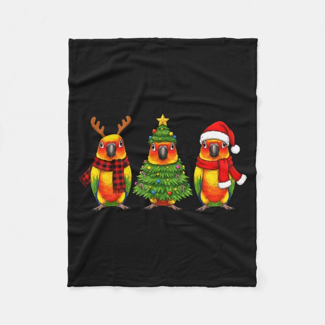 Manta Polar Retro Christmas Sun Conure Parrot Santa Reindeer  (Anverso)
