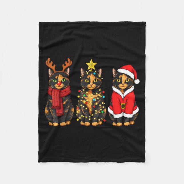 Manta Polar Retro Christmas Tortoiseshell Cat Santa Reindeer  (Anverso)