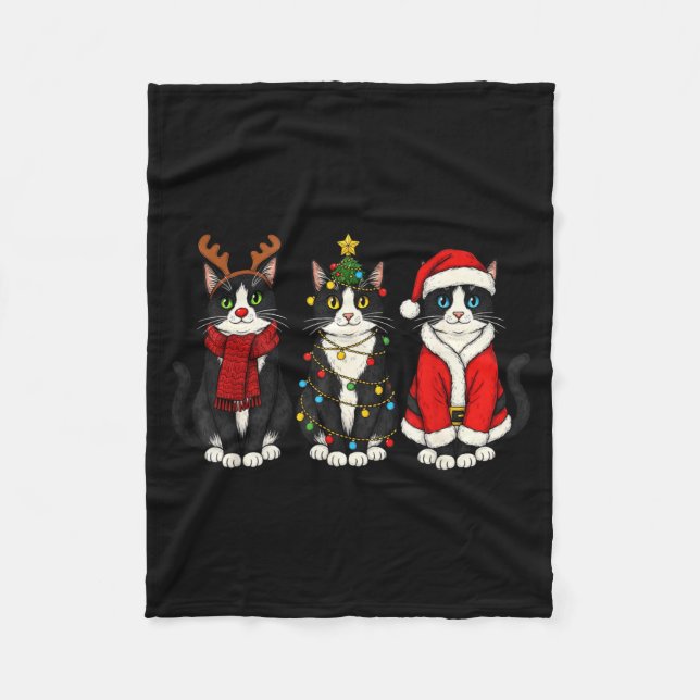 Manta Polar Retro Christmas Tuxedo Cat Santa Reindeer  (Anverso)
