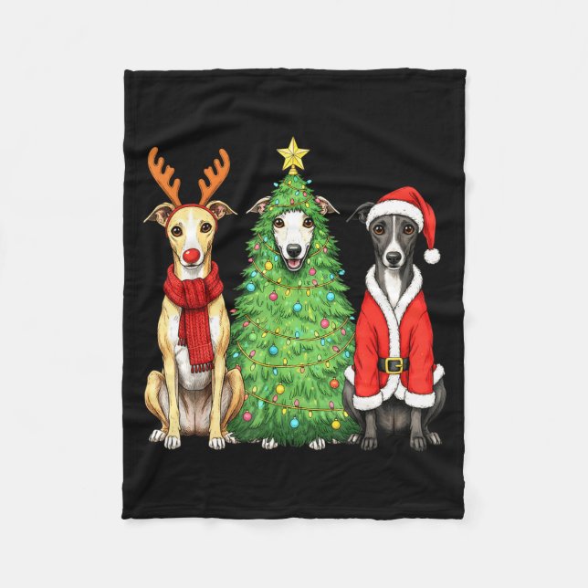 Manta Polar Retro Christmas Whippet Santa Reindeer Dog Lover  (Anverso)