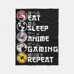 Manta Polar Retro Comer Dormir Anime Juegos Repetir Kawaii Ani