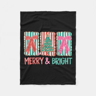 Manta Polar Retro Coquette Bow Merry Y Bright Christmas Tree