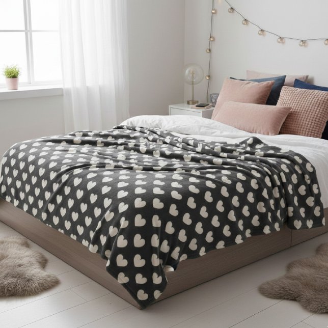 Manta Polar Retro Cute Black and White Hearts Pattern (Subido por el creador)