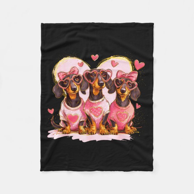 Manta Polar Retro Dachshund With Heart Sungles Valentine's Day (Anverso)