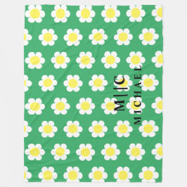 Manta Polar Retro daisies simple monograma moderno