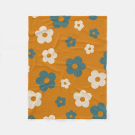 Manta Polar Retro de Floral Marrón y Azul, alegre