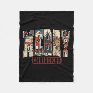 Manta Polar Retro Feliz Navidad Santa Navidad Árbol de nieve N