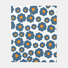 Manta Polar Retro floral azul y Naranja caprichoso, alegre