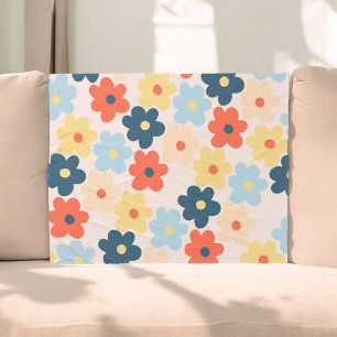 Manta Polar Retro Floral de colores caprichosos, alegre, adora