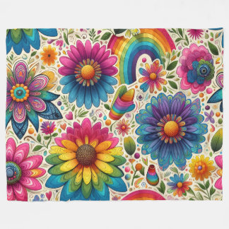 Manta Polar Retro Floral Hippie Arcoíris