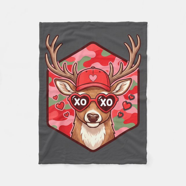 Manta Polar Retro Funny Boys Valentines Day Hunting Deer Camo  (Anverso)
