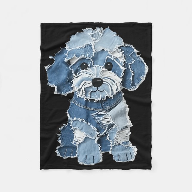 Manta Polar Retro Funny Denim Patch Animal Dog Print  (Anverso)