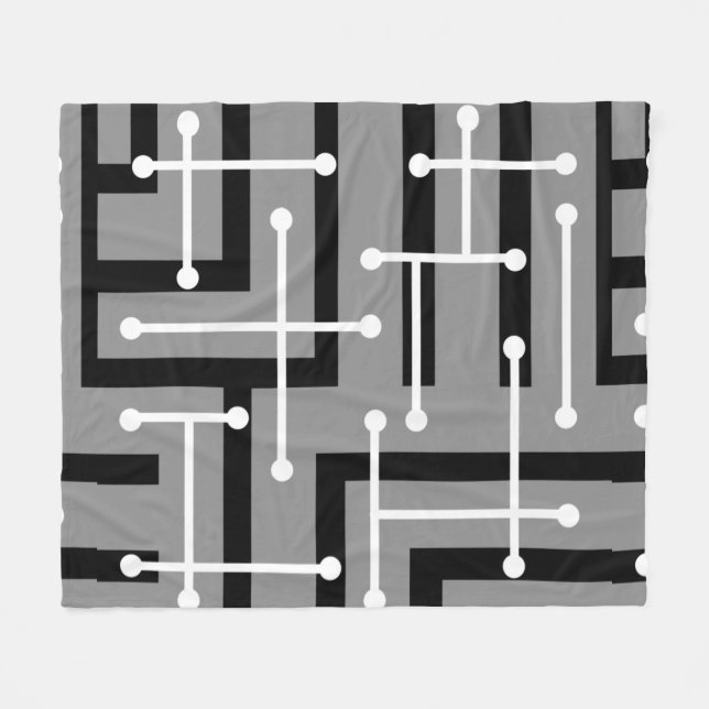 Manta Polar Retro Geométrico Art Maze Gris (Frente (Horizontal))