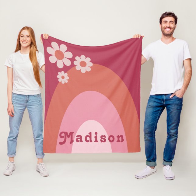 Manta Polar Retro Groovy 70s Arco de margarita añadir nombre (In situ)