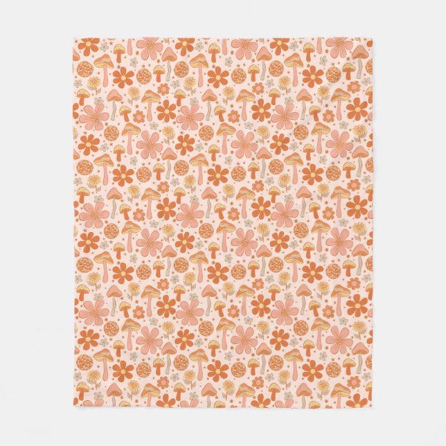 Manta Polar Retro Groovy Boho Naranja rosado Disco champiñones (Anverso)
