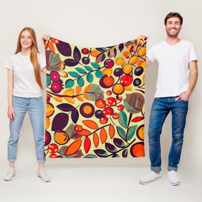 Manta Polar Retro Groovy Otoño Caída Berries Leaves (In situ)