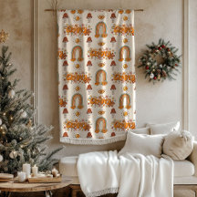 Retro Groovy Pastel Rainbows and Mushrooms Blanket