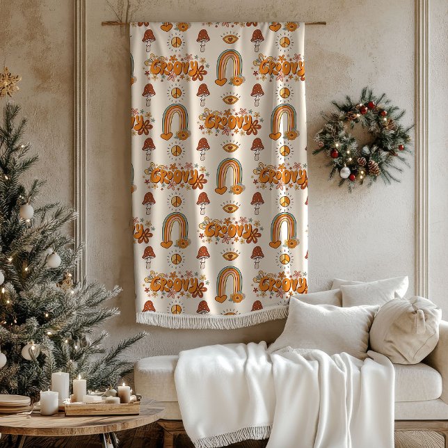 Manta Polar Retro Groovy Pastel Rainbows and Mushrooms Blanket (Retro Groovy Pastel Rainbows and Mushrooms Blanket)