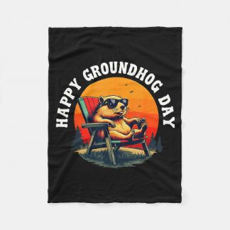 Manta Polar Retro Happy Groundhog Day Funny Ground Hog Sunset 