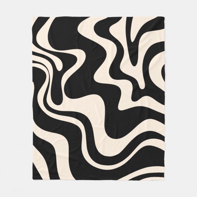 Manta Polar Retro Liquid Swirl Abstract Pattern Black Cream (Anverso)