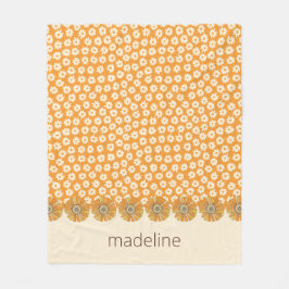 Manta Polar Retro Naranja Groovy Floral Fleece Blanket