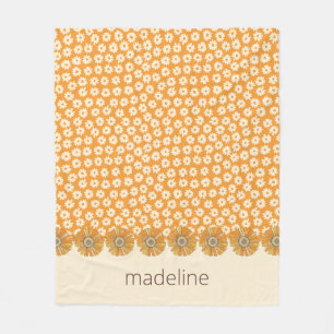 Manta Polar Retro Naranja Groovy Floral Fleece Blanket