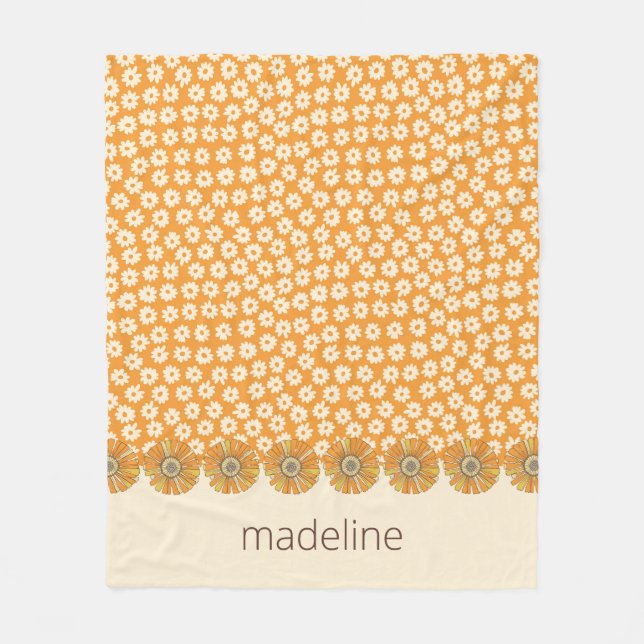 Manta Polar Retro Naranja Groovy Floral Fleece Blanket (Anverso)