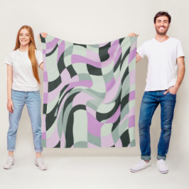Manta Polar Retro Ondulado Lila y Verde Salvia Cuadros Danés P