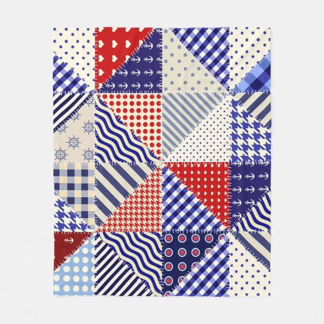 Manta Polar Retro Patchwork Triángulos de Estilo Nautico (Anverso)