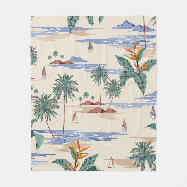 Manta Polar Retro seamless tropical island pattern on light be (Anverso)