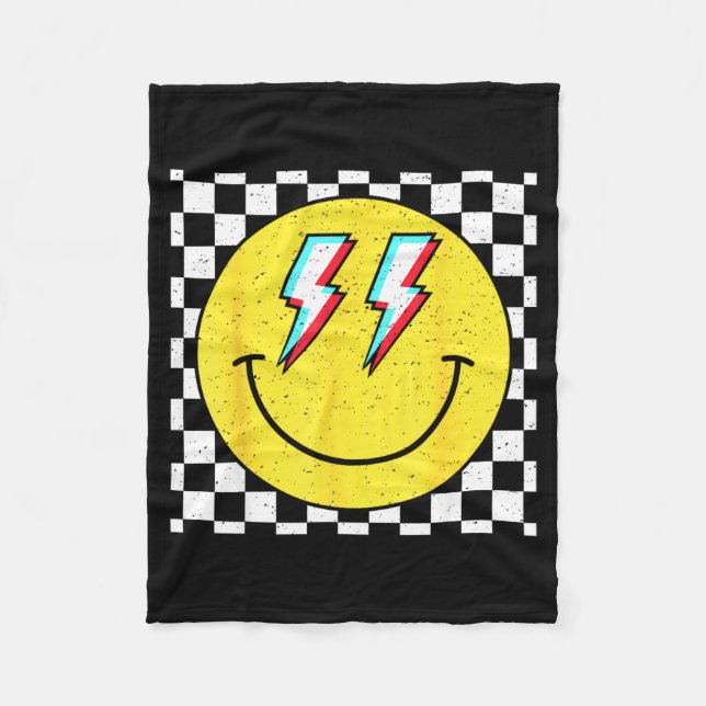 Manta Polar Retro Smile Face Checkered Pattern Preppy Happy Fa (Anverso)