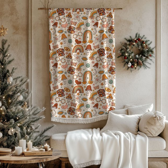 Manta Polar Retro Stay Groovy Peace and Love Mushrooms Blanket (Retro Stay Groovy Peace and Love Mushrooms Blanket)