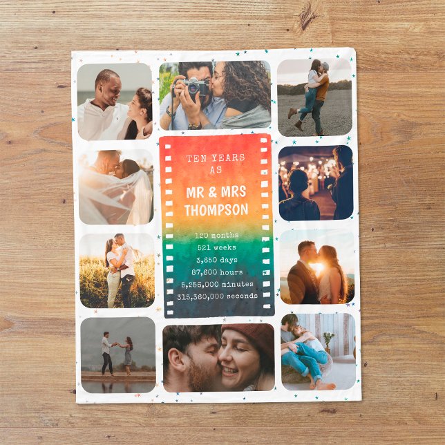 Manta Polar Retro Sunset Photo Mr and Mrs 10th Anniversary (Subido por el creador)