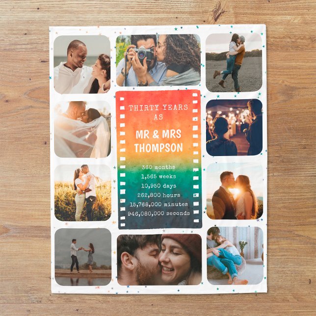 Manta Polar Retro Sunset Photo Mr and Mrs 30th Anniversary (Subido por el creador)