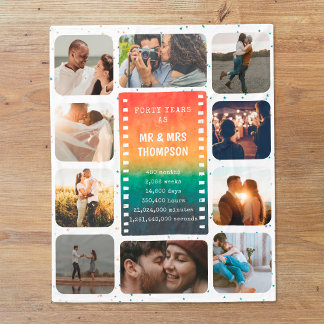 Manta Polar Retro Sunset Photo Mr. y Mrs. 40th Aniversario