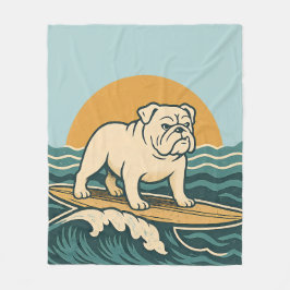 Manta Polar Retro Surfer Dog Blue Coastal Surfing Bulldog Art