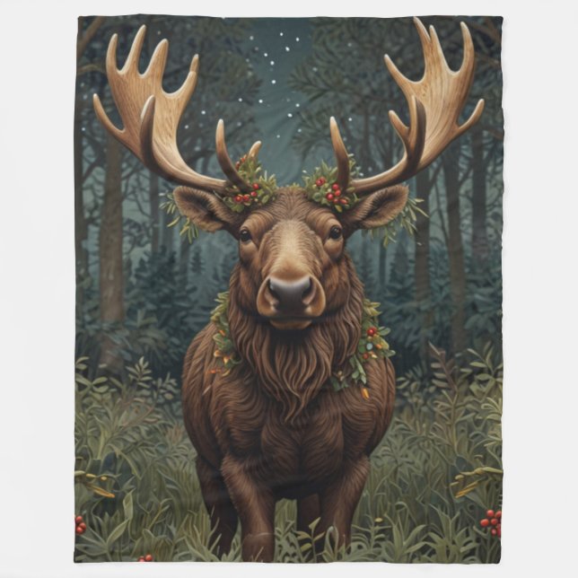 Manta Polar Retro vintage Christmas Moose (Anverso)