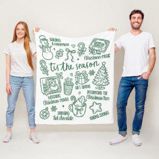 Manta Polar Retro Whimsical Festive Green Christmas Doodles