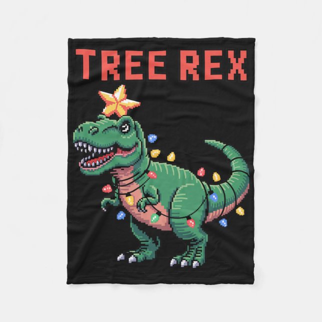 Manta Polar Rex del árbol suéter feo de Navidad Dinosaurio  (Anverso)