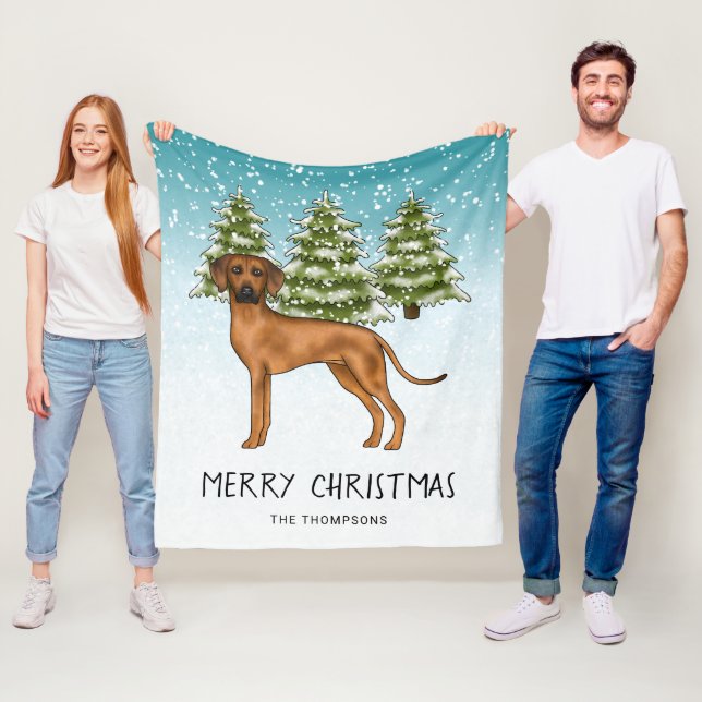 Manta Polar Rhodesian Ridgeback con texto Bosque invernal neva (In situ)