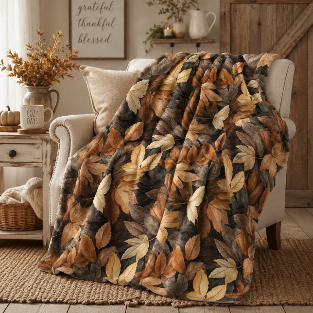 Manta Polar Ricas Hojas de Otoño Marrones Beige Granja Rústica (Subido por el creador)