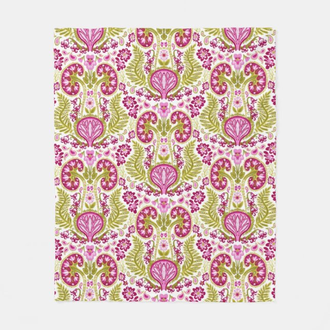 Manta Polar Ridney Damask rosa y verde (Anverso)