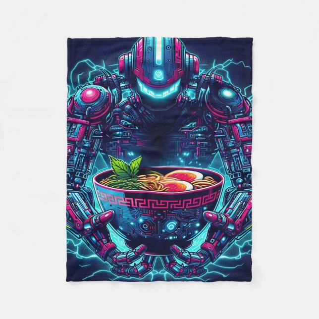 Manta Polar Robot Cyberpunk Futurista Comida Ramen Neon (Anverso)
