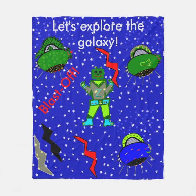 Manta Polar Robots Spaceships Niños Media Blanket (Anverso)