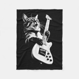 Manta Polar Rock Cat Toca Guitarra - Gracioso Gato 1